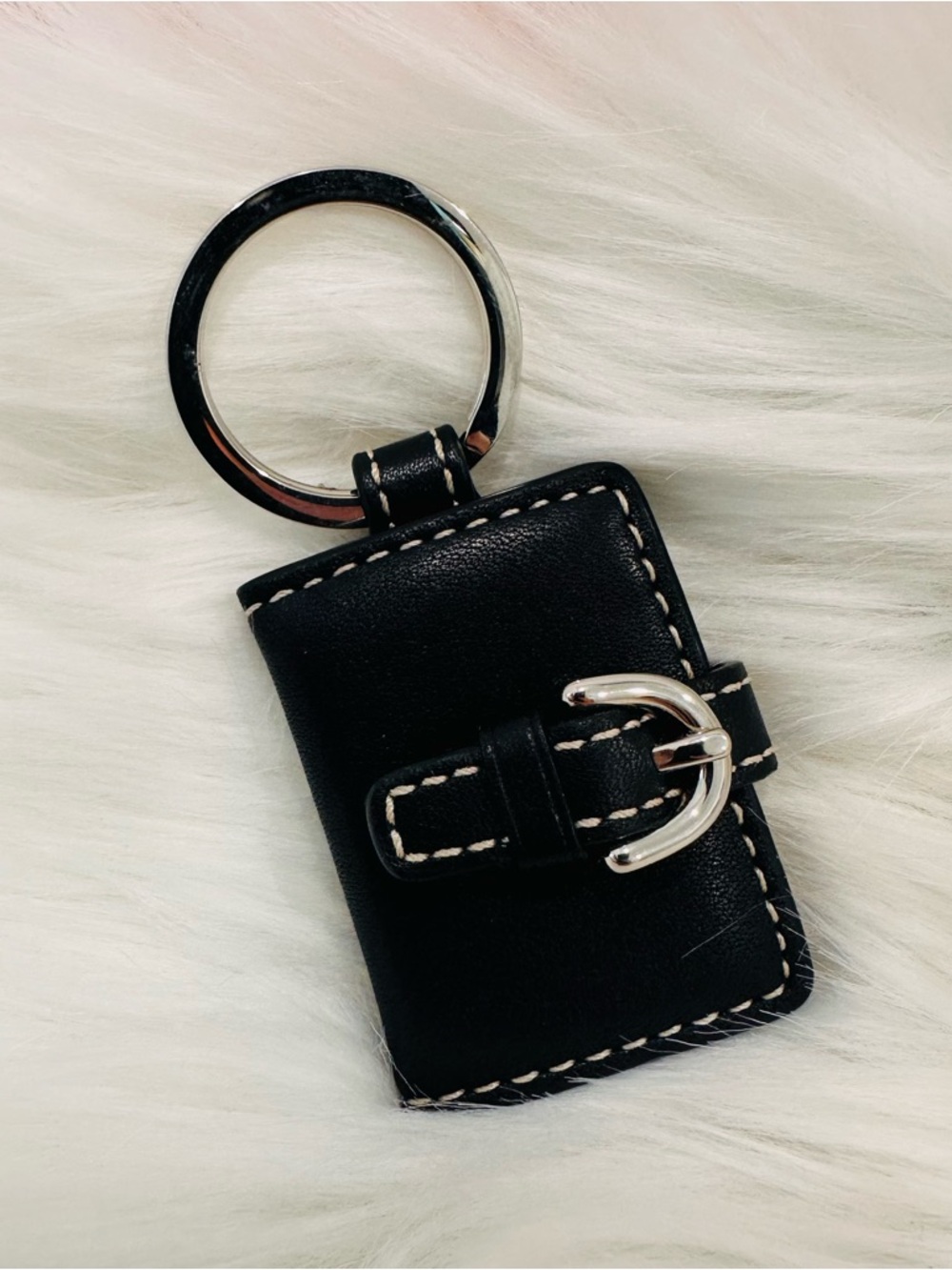 🖤✨🆕 COACH BLACK LEATHER PHOTO FRAME KEYCHAIN AUTH RARE VINTAGE W DUSTBAG/BOX